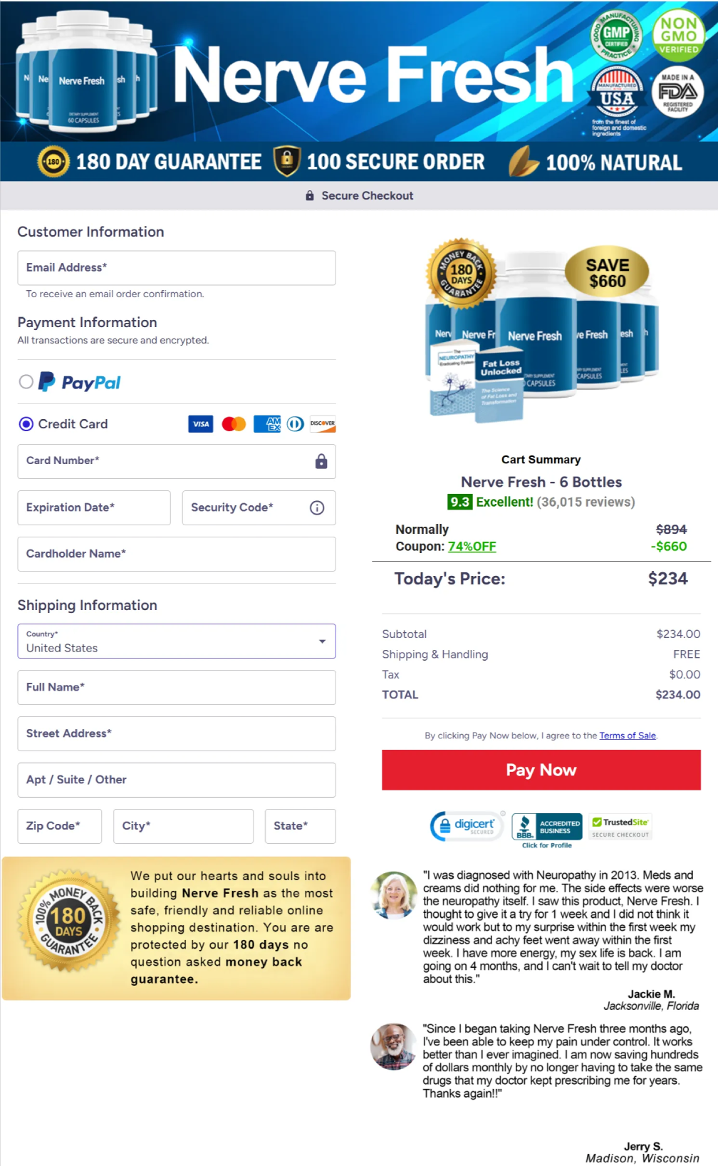 Nerve Fresh secure checkout with safe and encrypted payment process for customer trust